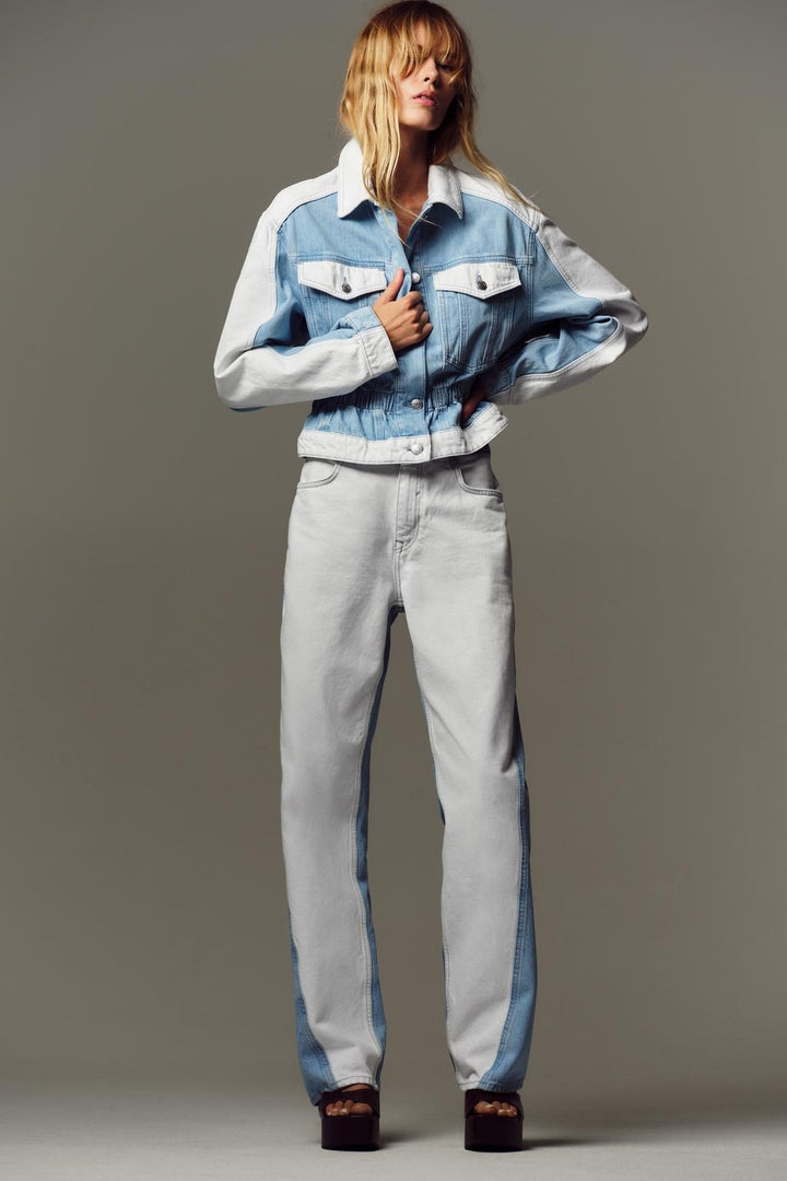 Ensemble en jean coupe droite à taille mi-haute