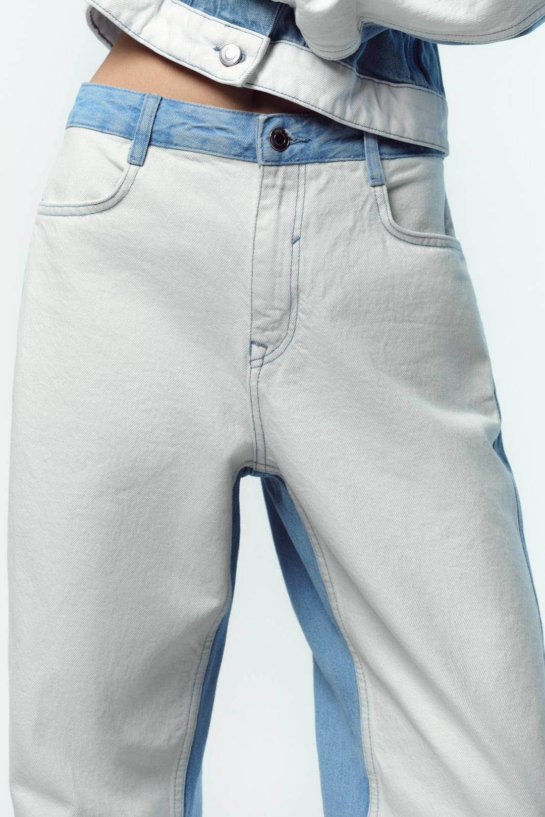 Ensemble en jean coupe droite à taille mi-haute
