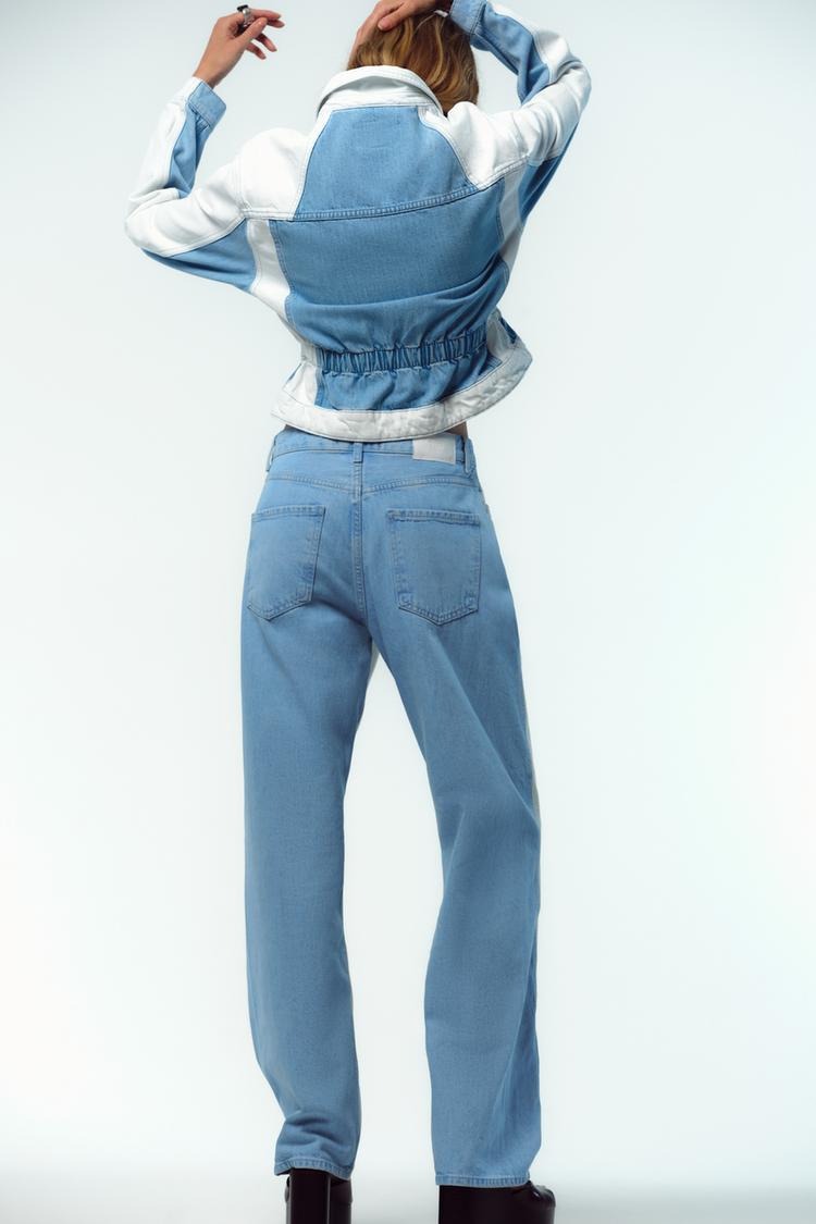 Ensemble en jean coupe droite à taille mi-haute