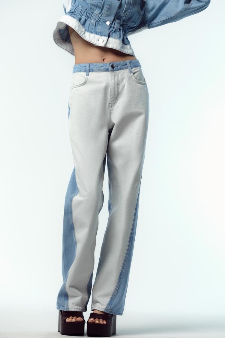 Ensemble en jean coupe droite à taille mi-haute
