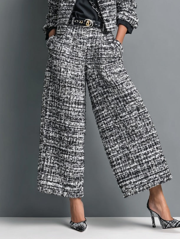 Ensemble veste courte et pantalon large en tweed mélangé
