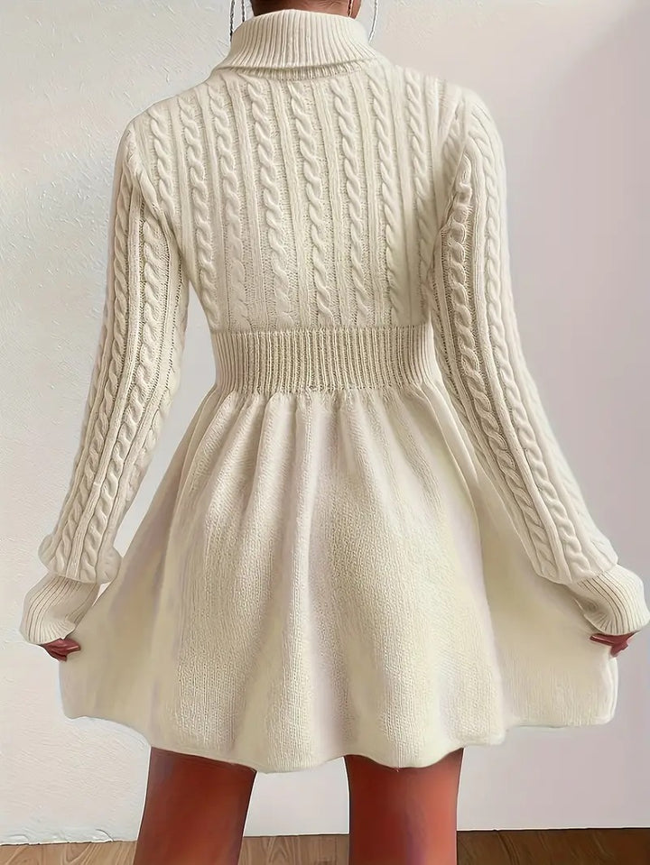 Robe pull col roulé en tricot torsadé