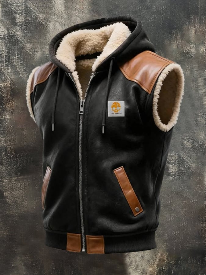 Veste sans manches à capuche avec intérieur fourrure