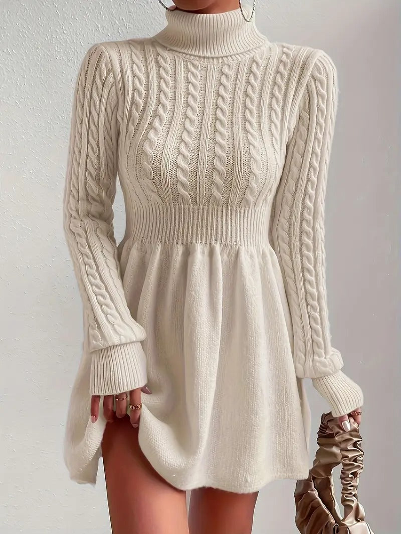 Robe pull col roulé en tricot torsadé