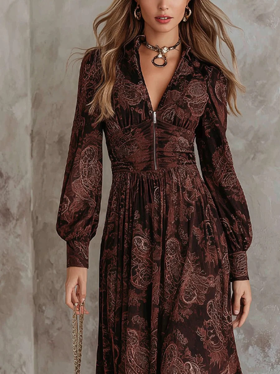 Robe longue zippée à motif