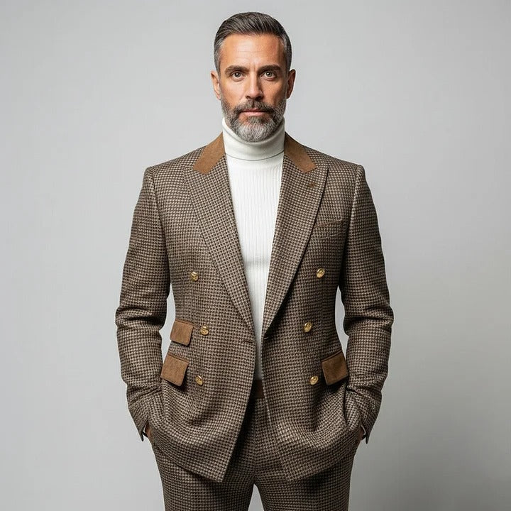 Blazer homme en daim à motif pied-de-poule