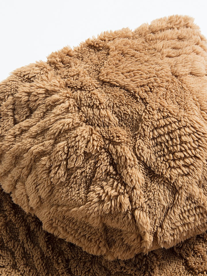 Sweat à capuche teddy en jacquard géométrique