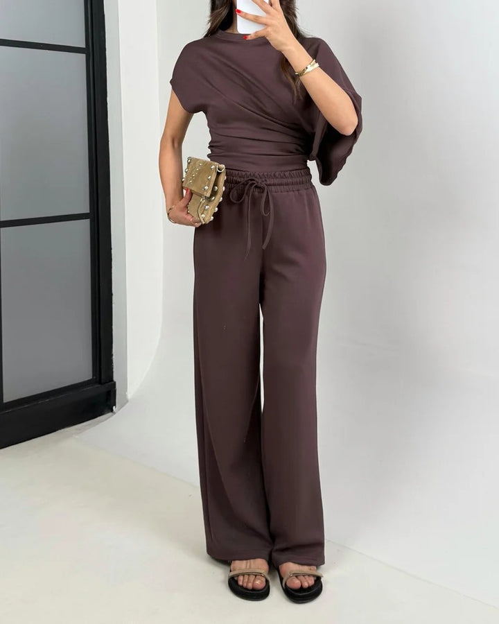Ensemble deux pièces haut et pantalon irréguliers à la mode
