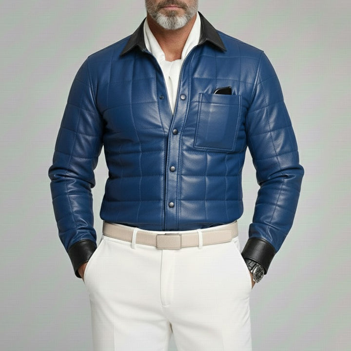 Chemise homme à carreaux bleus en similicuir