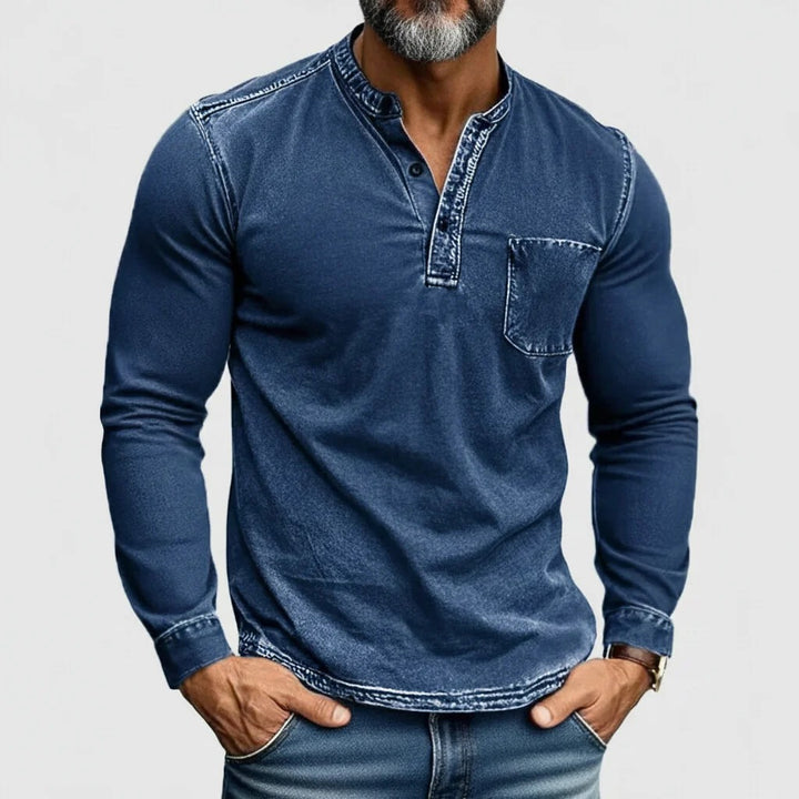 Chemises Henley décontractées en denim pour hommes