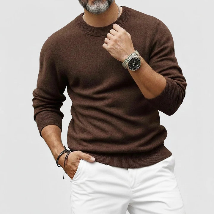 Pulls en maille à manches longues et col rond, unis, pour hommes