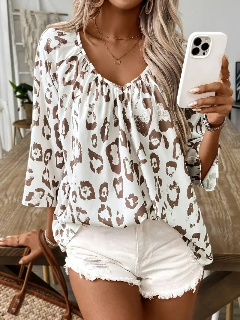 Blouse Femme V-Neck Profond Imprimé Léopard