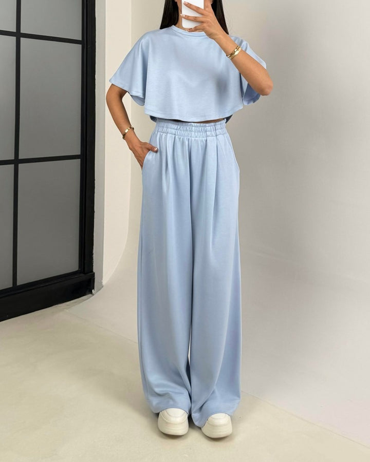 Ensemble deux pièces t-shirt et pantalon à col châle tendance