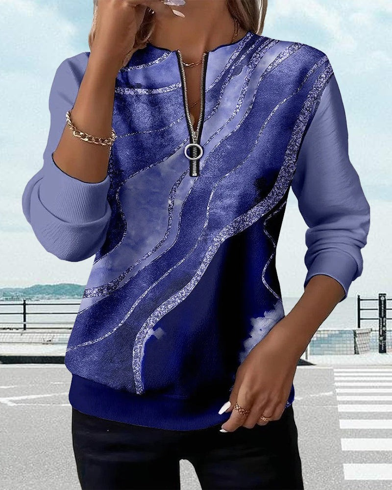 Sweat-shirt à demi-zip avec imprimé vintage