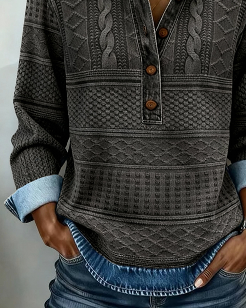 SOFIA – Sweat en Maille Tressée avec Détails en Denim