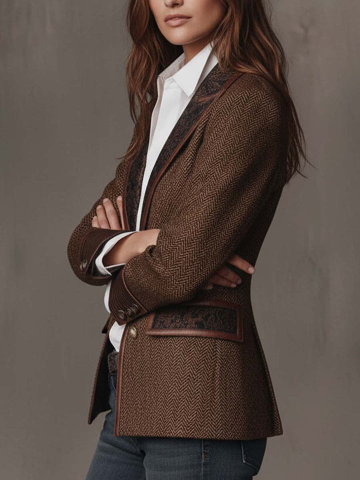 Blazer de Panel Impreso en Pata de Gallo para Mujeres