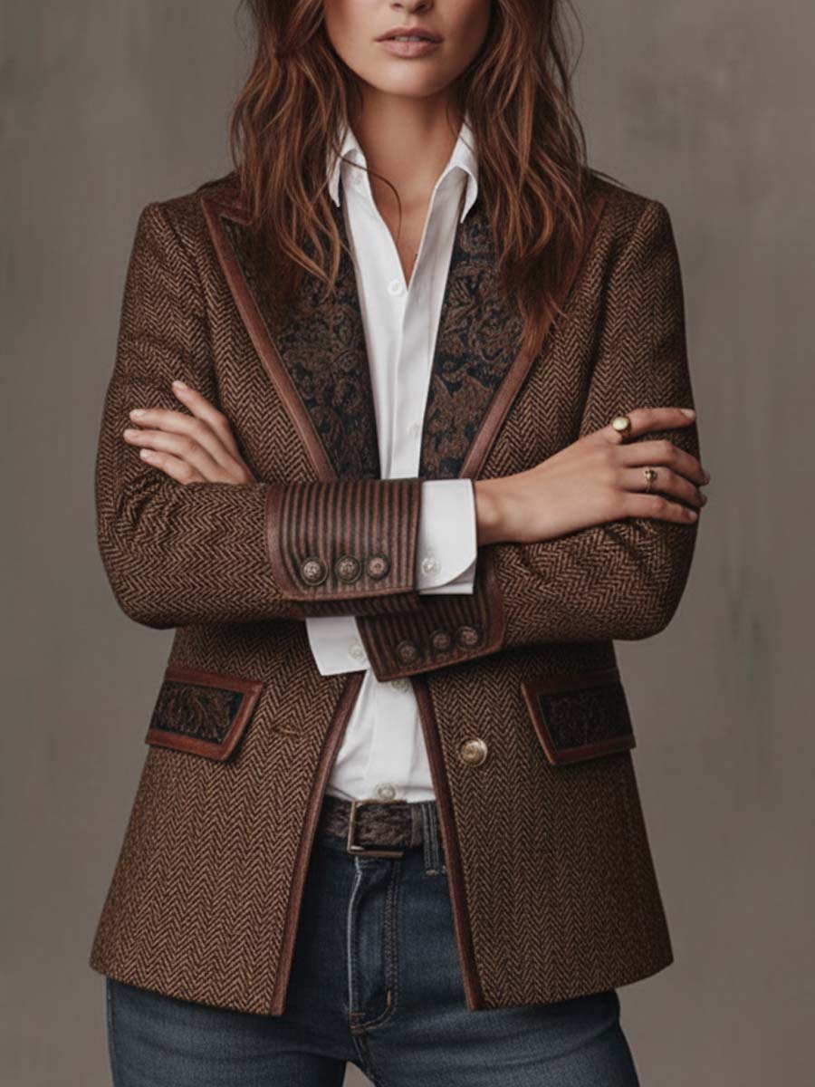 Blazer de Panel Impreso en Pata de Gallo para Mujeres
