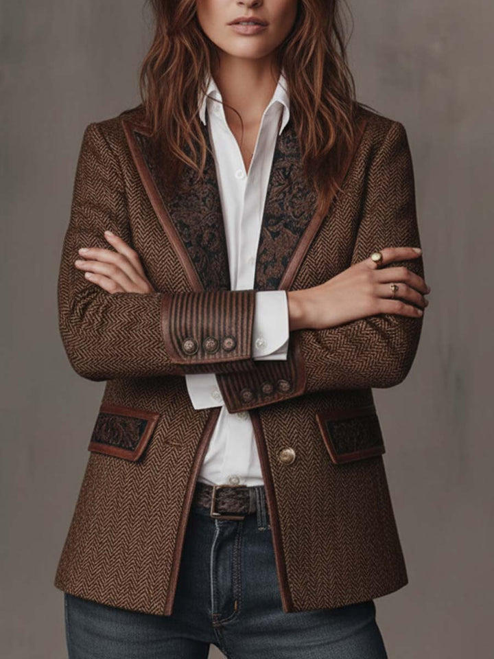 Blazer de Panel Impreso en Pata de Gallo para Mujeres