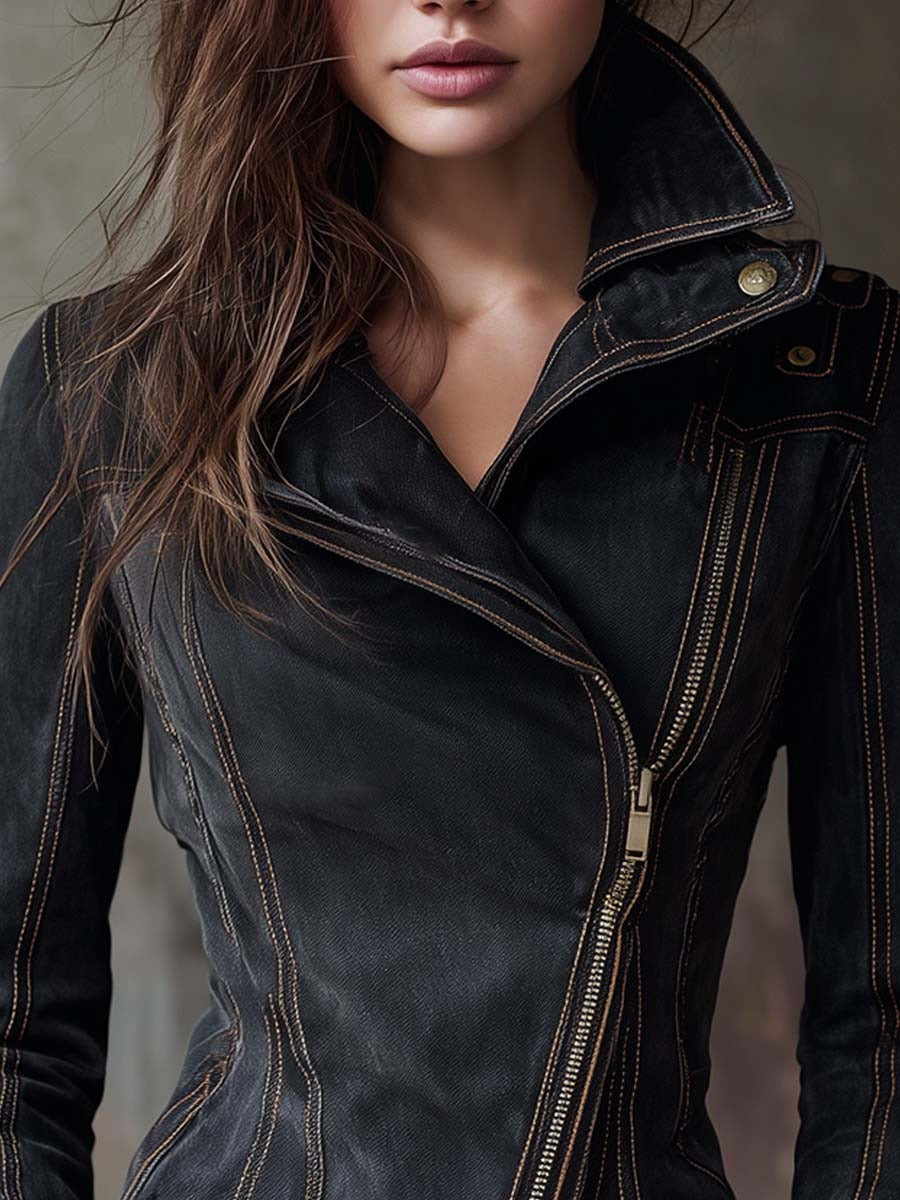 Veste de motard en denim délavé vintage