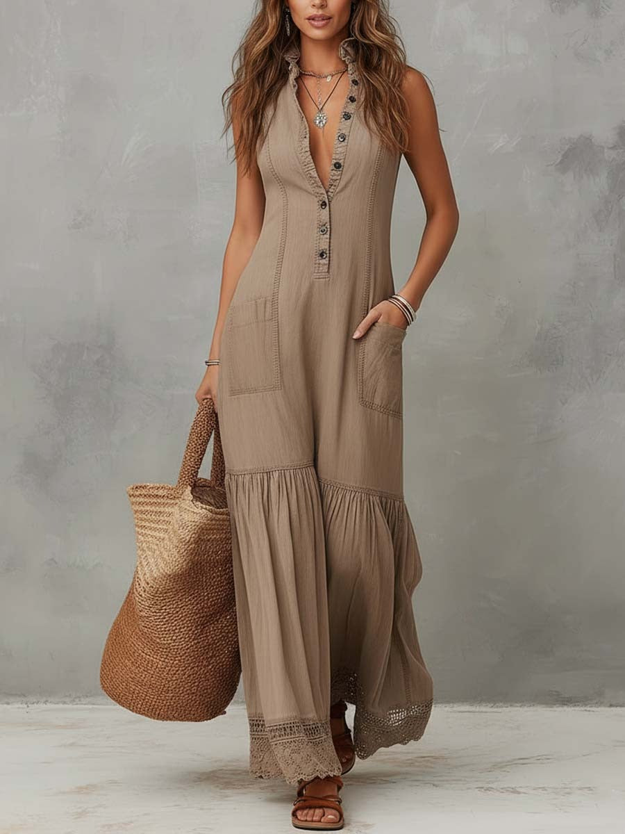 Robe classique en pur coton kaki