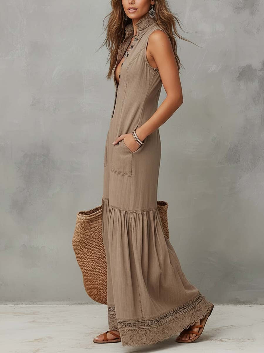 Robe classique en pur coton kaki