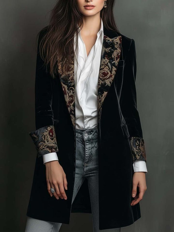 Blazer Slim Fit de Mujer con Estampado Barroco Negro