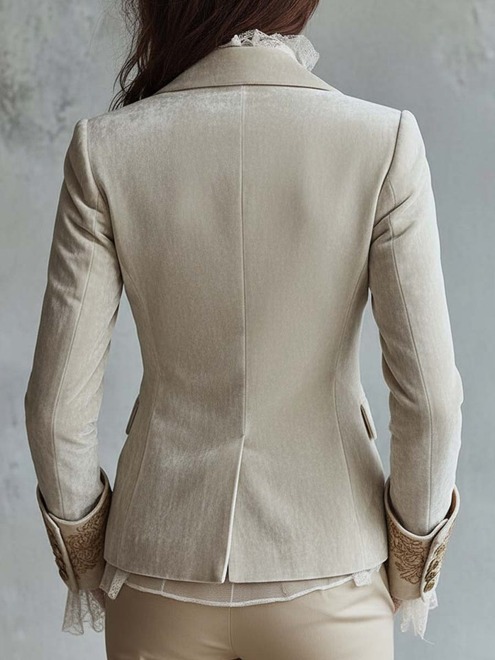 Blazer Entallado Bordado en Marfil para Mujeres