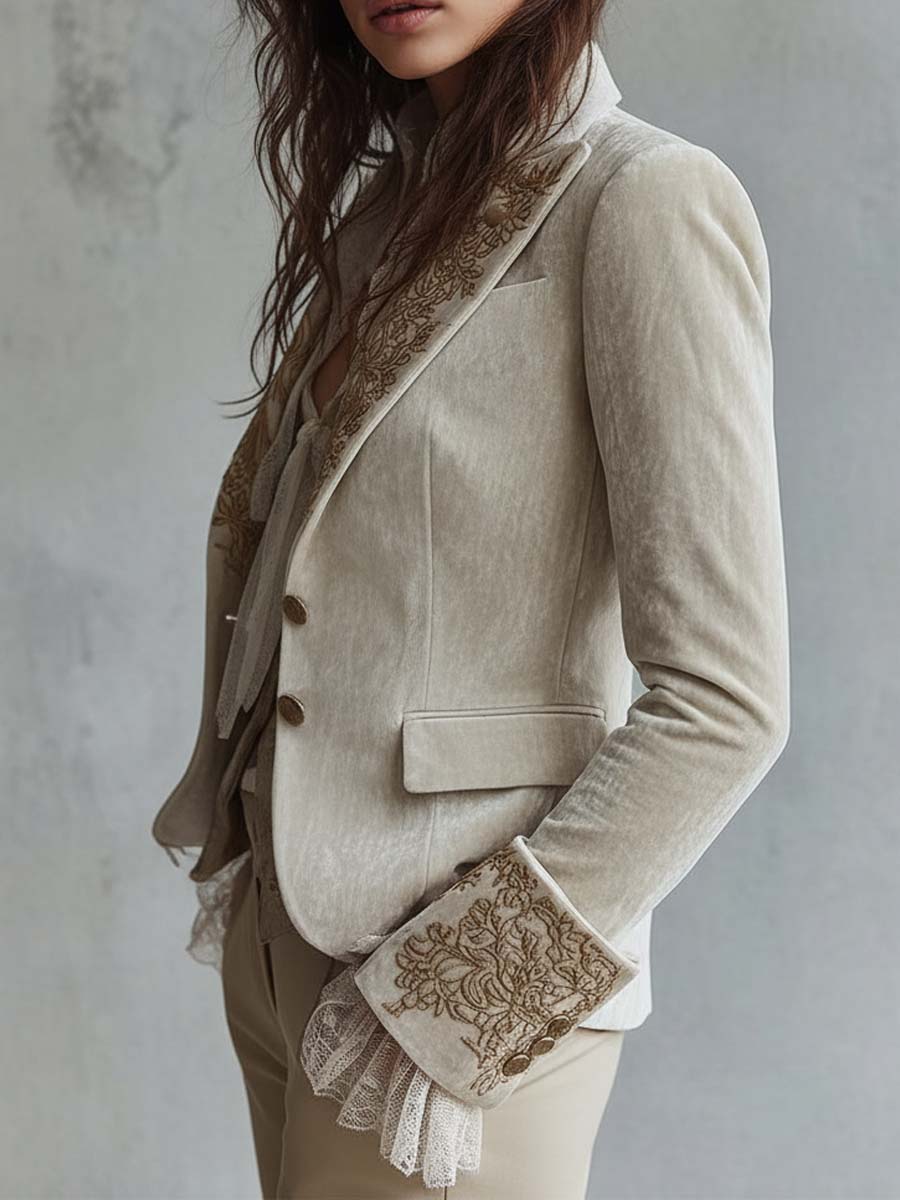 Blazer Entallado Bordado en Marfil para Mujeres