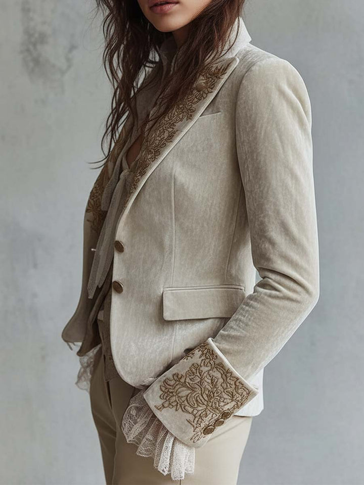 Blazer Entallado Bordado en Marfil para Mujeres