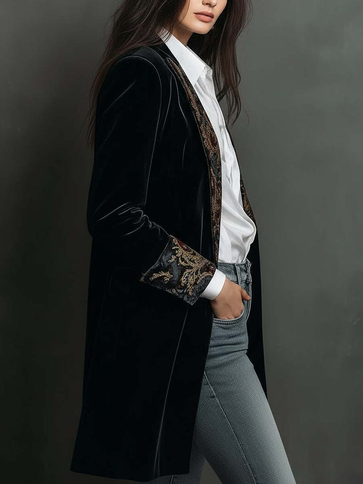 Blazer Slim Fit de Mujer con Estampado Barroco Negro
