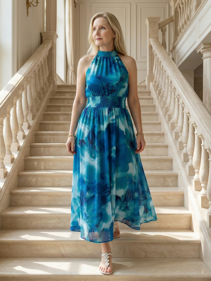 Concetta | Midi Dress with American Collar and Ruching