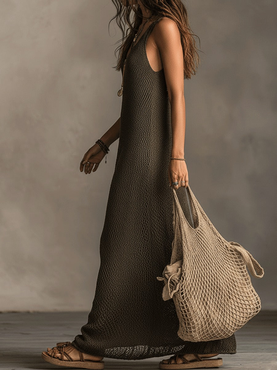 Robe longue bohème décontractée en maille