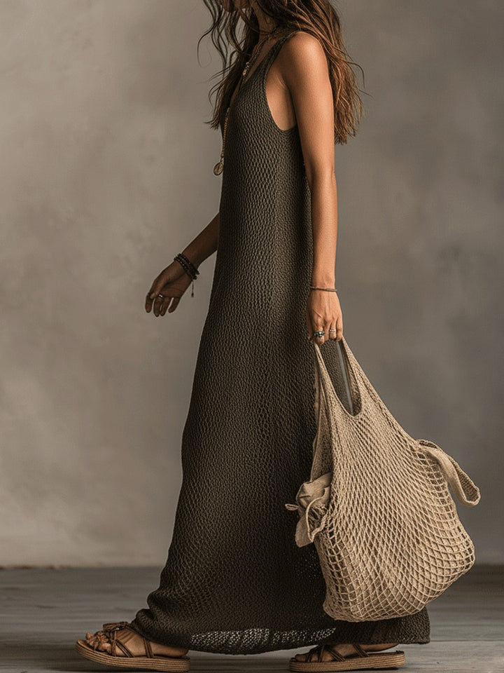 Robe longue bohème décontractée en maille