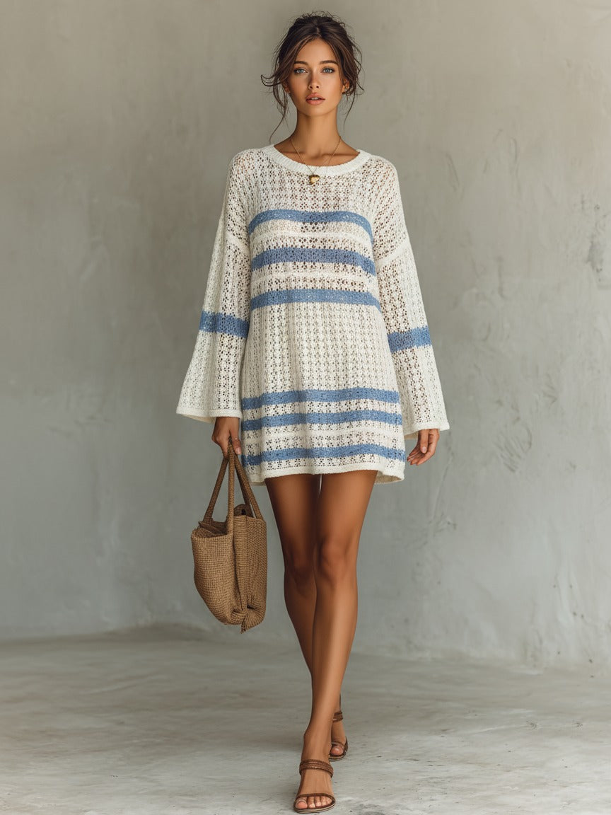 Robe mini rayée en maille ajourée