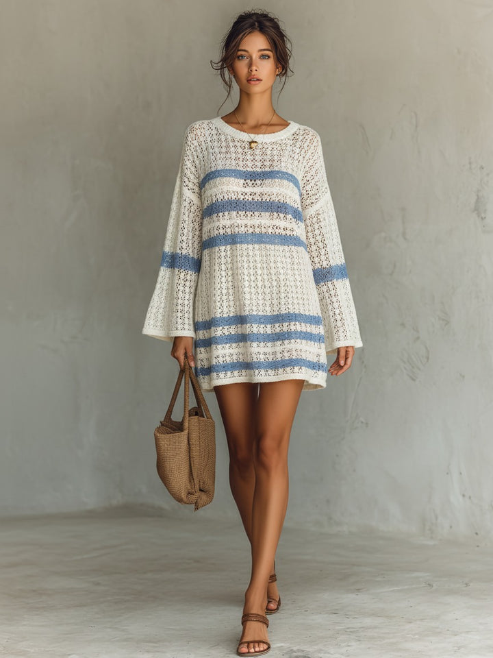 Robe mini rayée en maille ajourée