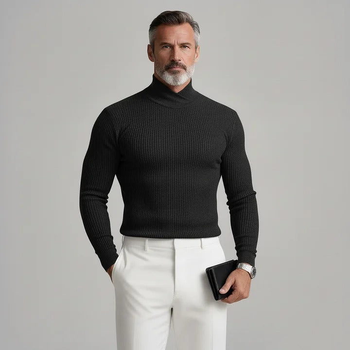 Pulls pour hommes en maille côtelée à col montant croisé