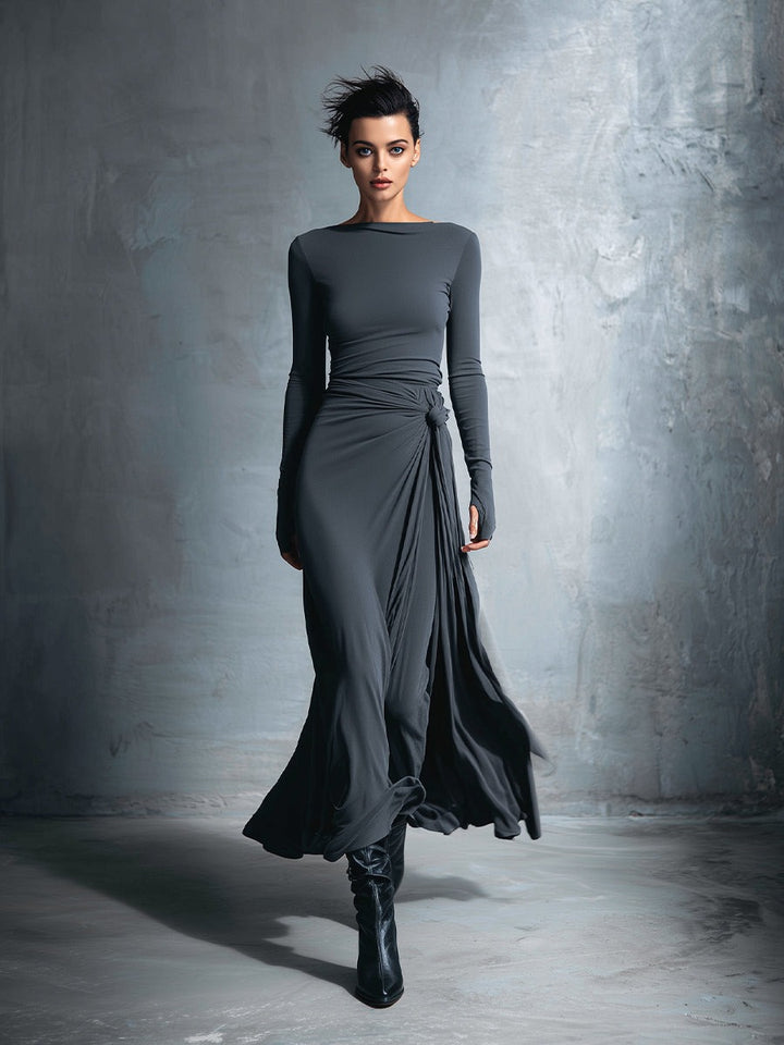 Robe portefeuille maxi nouée en tissu stretch