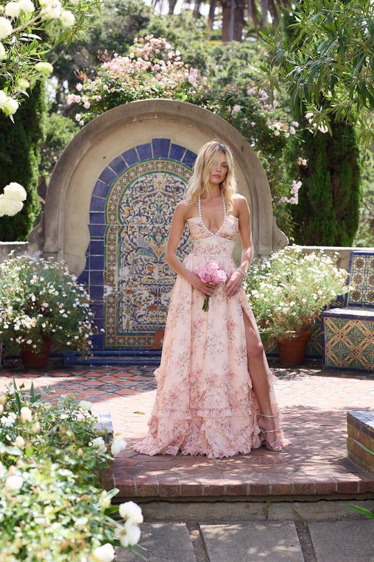 La robe Scarlette en tapisserie pêche