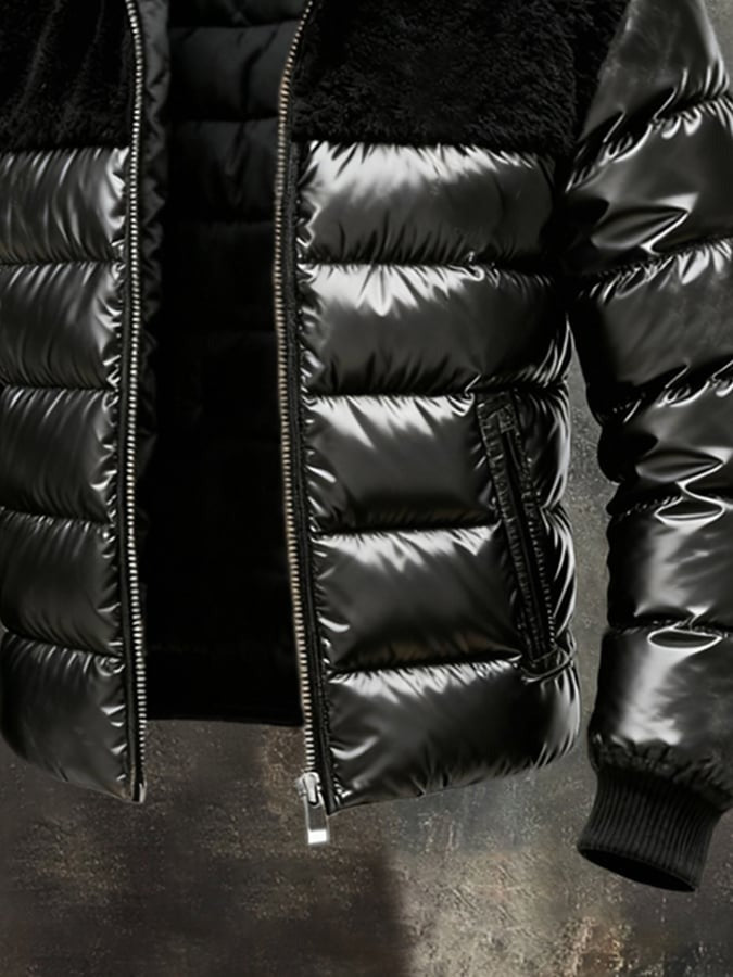 Veste d'extérieur rétro chaude en peluche patchwork pour homme