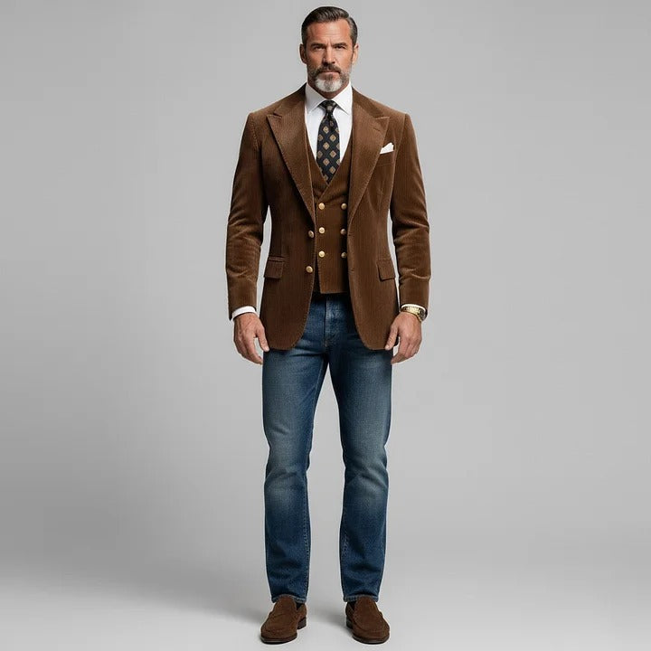 Blazer en velours côtelé marron pour homme