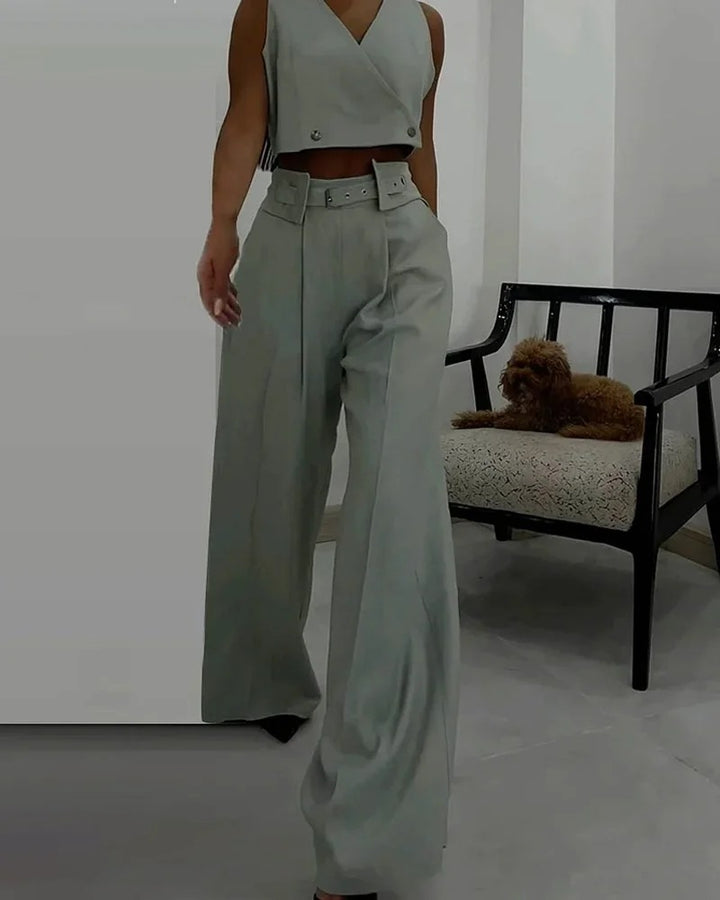 Ensemble deux pièces gilet et pantalon à col en V