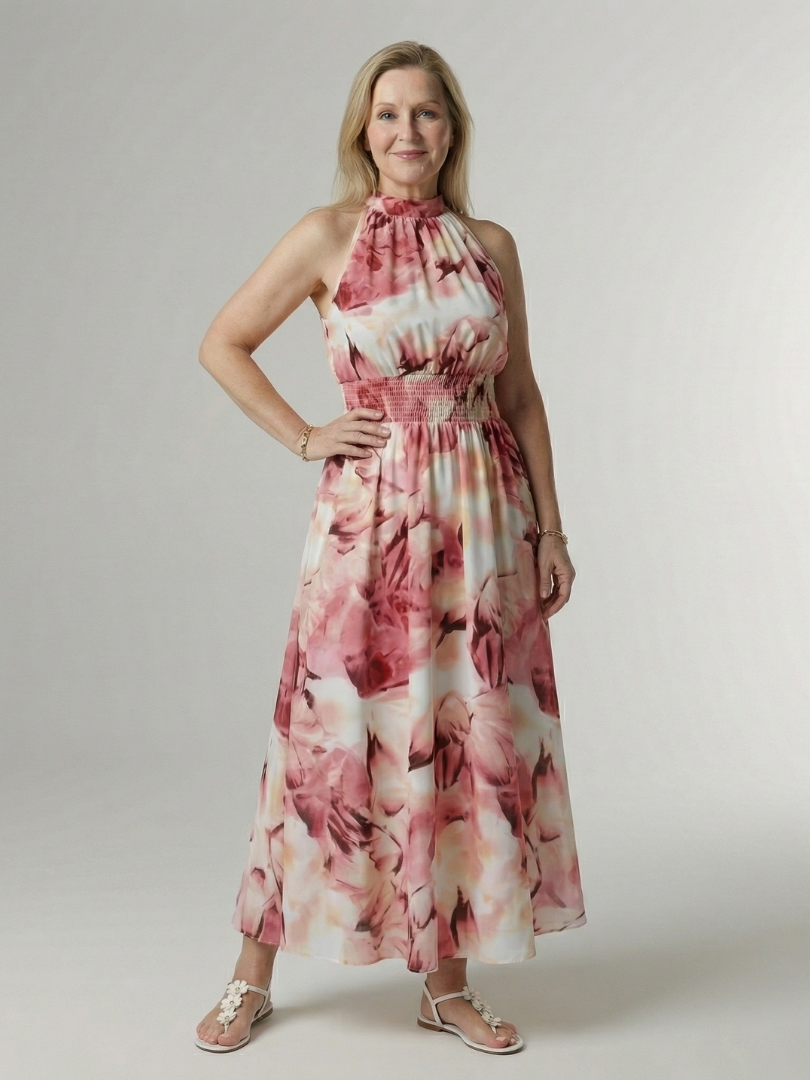 Concetta | Midi Dress with American Collar and Ruching