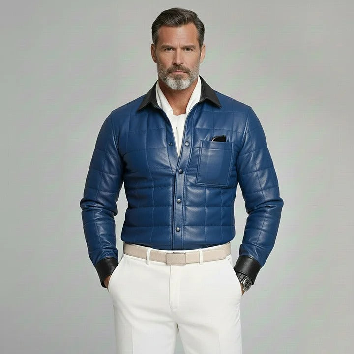 Chemise homme à carreaux bleus en similicuir