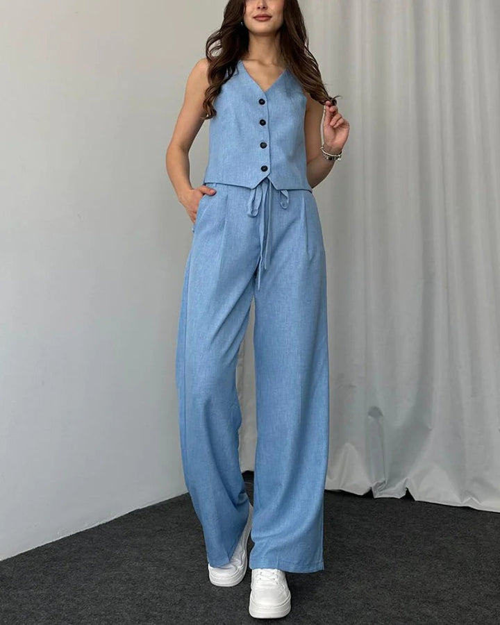 Ensemble deux pièces gilet décontracté de couleur unie