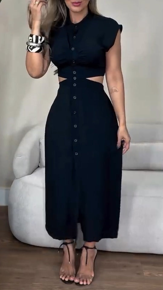 Robe décontractée boutonnée à col rond