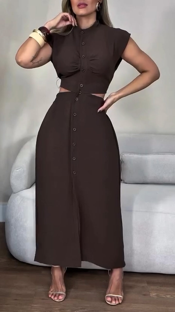 Robe décontractée boutonnée à col rond