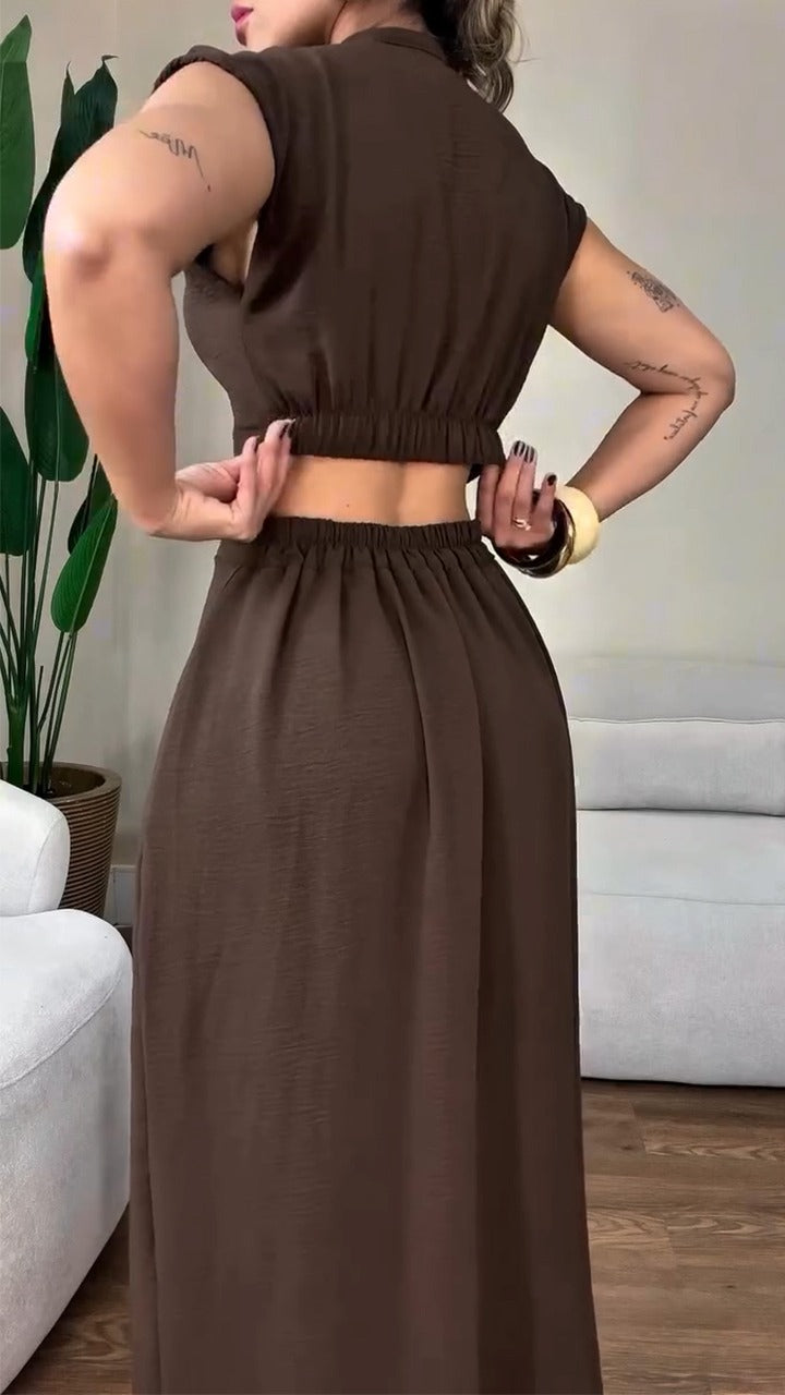 Robe décontractée boutonnée à col rond