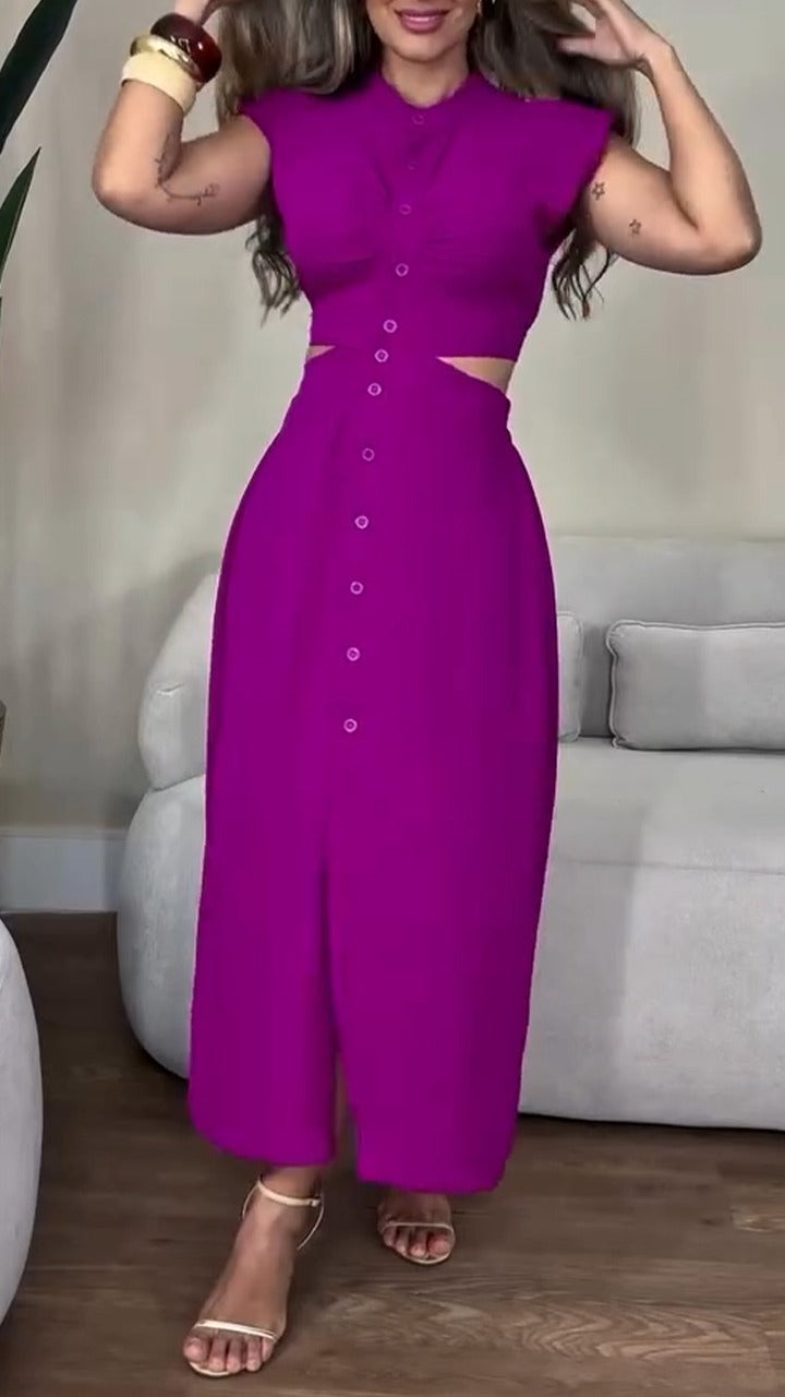 Robe décontractée boutonnée à col rond