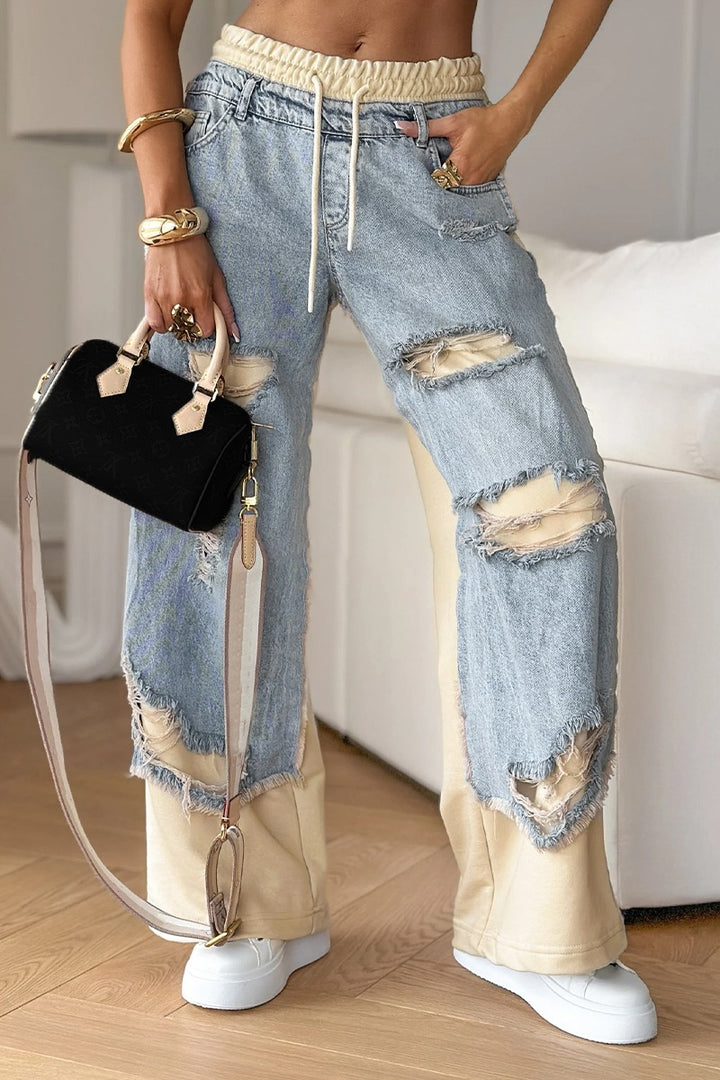 Pantalon en jean pour femme avec coutures et motif déchiré