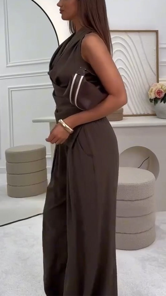 Ensemble décontracté haut et pantalon à col en V